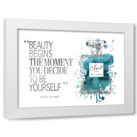 Beauty Begins Inky Teal White Modern Wood Framed Art Print by Greenwood, Amanda