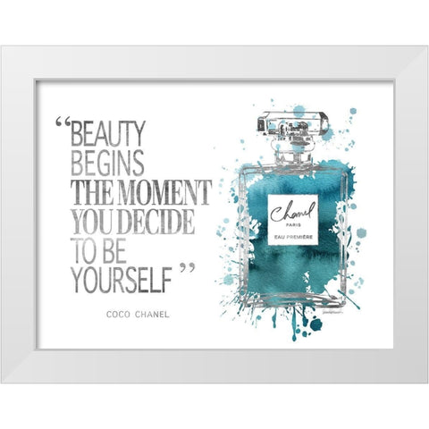 Beauty Begins Inky Teal White Modern Wood Framed Art Print by Greenwood, Amanda