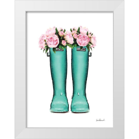 Teal Rain Boots with Peony White Modern Wood Framed Art Print by Greenwood, Amanda