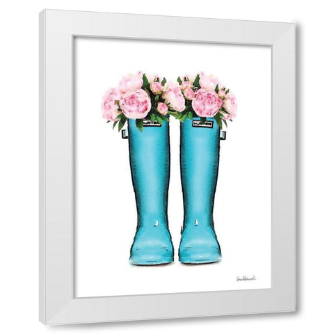 Blue Rain Boots with Peony White Modern Wood Framed Art Print by Greenwood, Amanda
