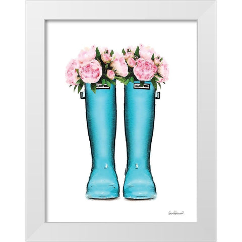 Blue Rain Boots with Peony White Modern Wood Framed Art Print by Greenwood, Amanda