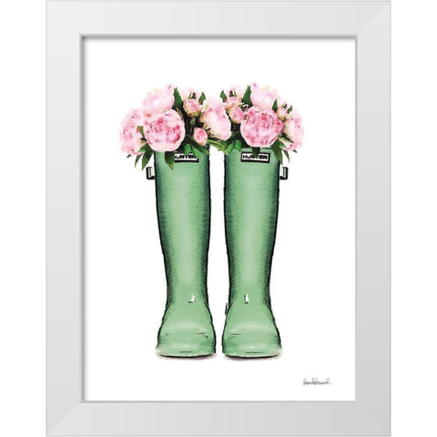 Green Rain Boots with Peony White Modern Wood Framed Art Print by Greenwood, Amanda