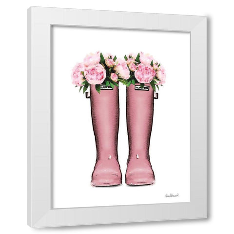 Pink Rain Boots with Peony White Modern Wood Framed Art Print by Greenwood, Amanda
