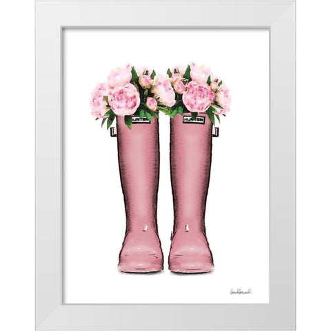 Pink Rain Boots with Peony White Modern Wood Framed Art Print by Greenwood, Amanda