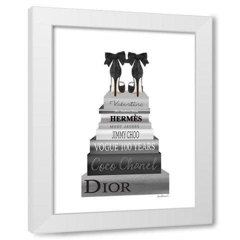 Grey Book Stack Shoe White Modern Wood Framed Art Print by Greenwood, Amanda