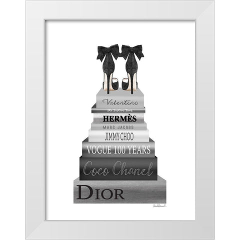 Grey Book Stack Shoe White Modern Wood Framed Art Print by Greenwood, Amanda