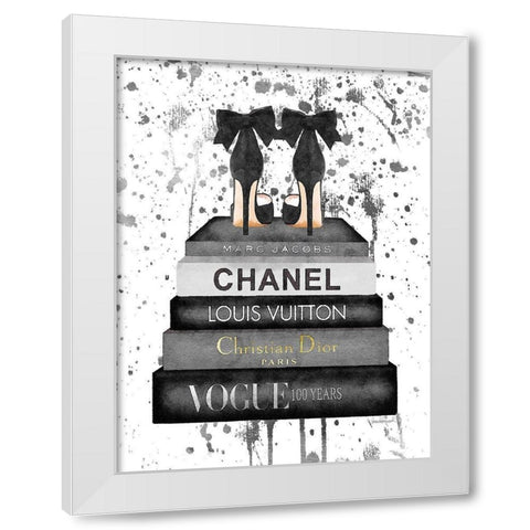 Grey Ink Book Stack Shoe White Modern Wood Framed Art Print by Greenwood, Amanda