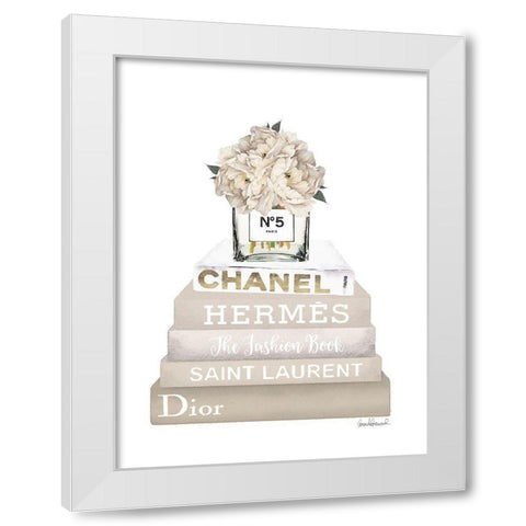 Cream Peony Book Stack White Modern Wood Framed Art Print by Greenwood, Amanda