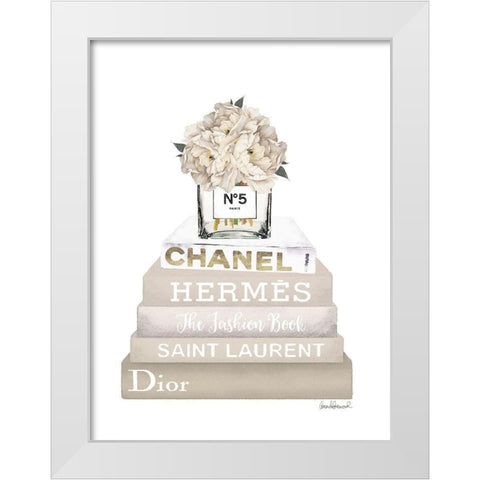 Cream Peony Book Stack White Modern Wood Framed Art Print by Greenwood, Amanda