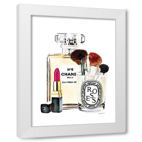 Dark Pink Makeup Station White Modern Wood Framed Art Print by Greenwood, Amanda