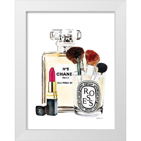 Dark Pink Makeup Station White Modern Wood Framed Art Print by Greenwood, Amanda