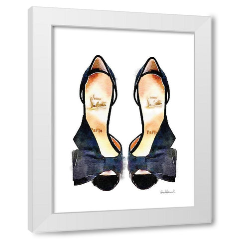 Black Front Bow Shoes White Modern Wood Framed Art Print by Greenwood, Amanda