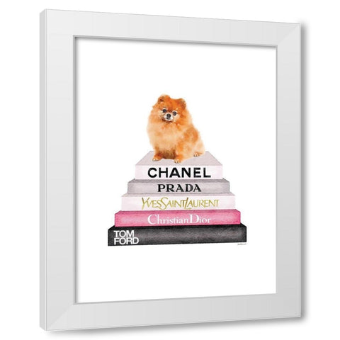 Pomerian Bookstack White Modern Wood Framed Art Print by Greenwood, Amanda