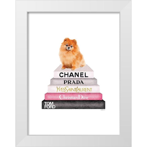 Pomerian Bookstack White Modern Wood Framed Art Print by Greenwood, Amanda