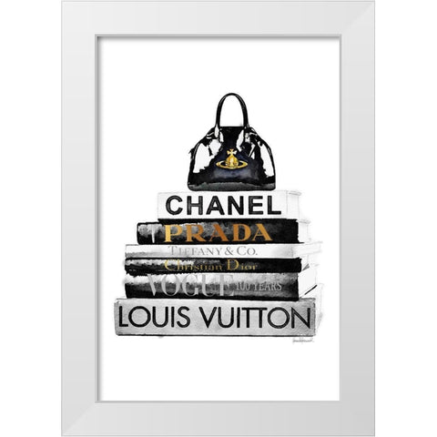 Black Bag Bookstack White Modern Wood Framed Art Print by Greenwood, Amanda