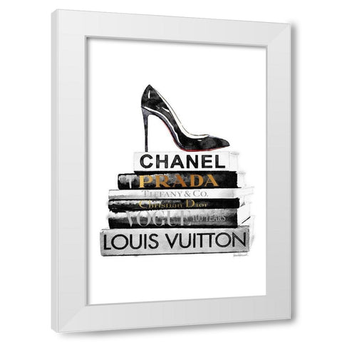 Red Sole Bookstack White Modern Wood Framed Art Print by Greenwood, Amanda