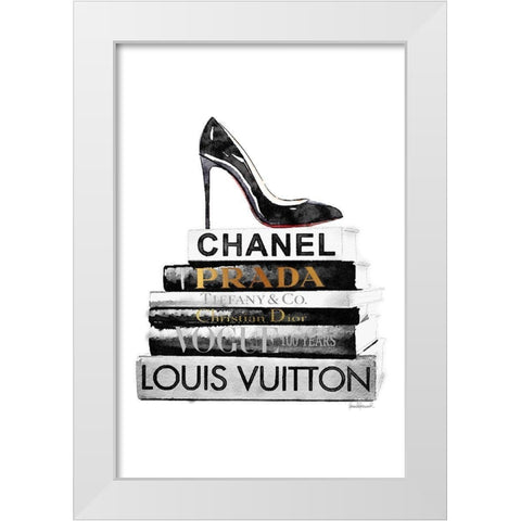 Red Sole Bookstack White Modern Wood Framed Art Print by Greenwood, Amanda