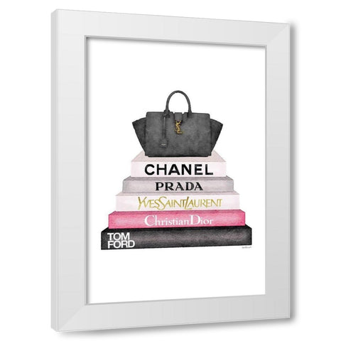 Pink Bookstack with bag White Modern Wood Framed Art Print by Greenwood, Amanda