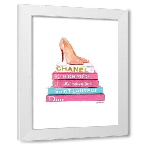 Pink Bookstack with shoes White Modern Wood Framed Art Print by Greenwood, Amanda