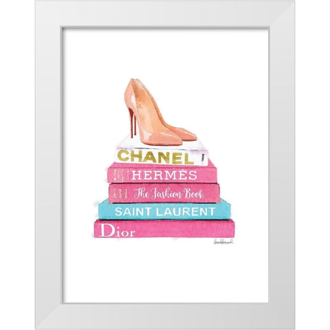 Pink Bookstack with shoes White Modern Wood Framed Art Print by Greenwood, Amanda