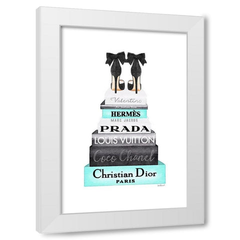 Teal Tall Bookstack White Modern Wood Framed Art Print by Greenwood, Amanda