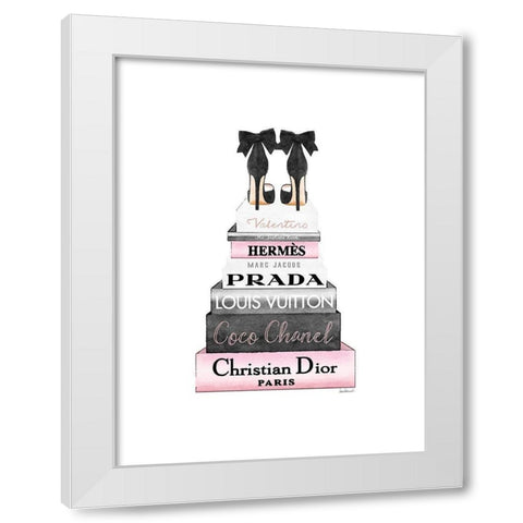 Pink Tall Bookstack White Modern Wood Framed Art Print by Greenwood, Amanda