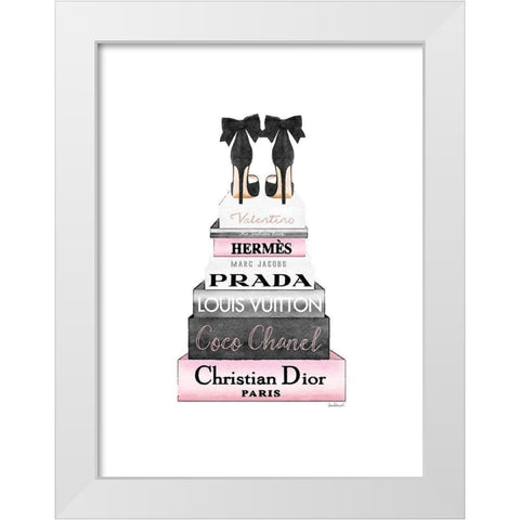 Pink Tall Bookstack White Modern Wood Framed Art Print by Greenwood, Amanda