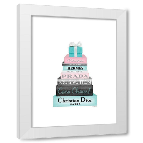 Teal Present Bookstack White Modern Wood Framed Art Print by Greenwood, Amanda