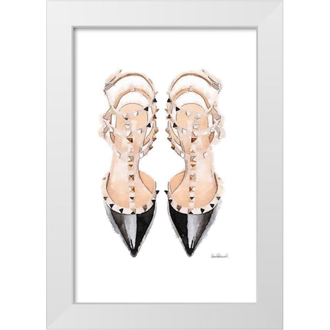 Black Stud Shoes White Modern Wood Framed Art Print by Greenwood, Amanda