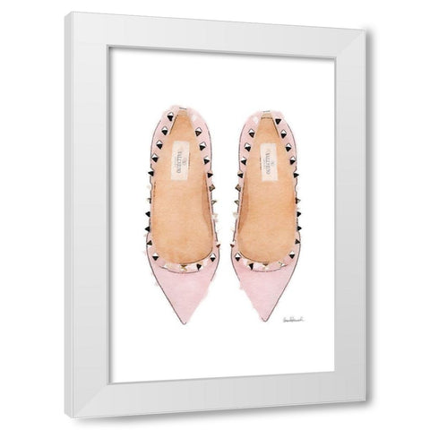 Pink Stud Shoes White Modern Wood Framed Art Print by Greenwood, Amanda