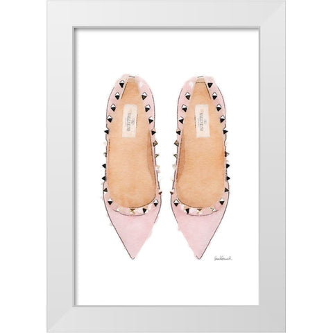 Pink Stud Shoes White Modern Wood Framed Art Print by Greenwood, Amanda