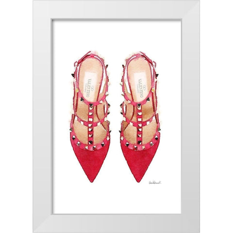 Red Stud Shoes White Modern Wood Framed Art Print by Greenwood, Amanda