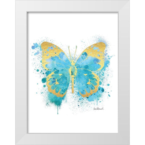 Butterfly Gold and Blue White Modern Wood Framed Art Print by Greenwood, Amanda
