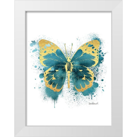 Butterfly Gold and Indigo White Modern Wood Framed Art Print by Greenwood, Amanda