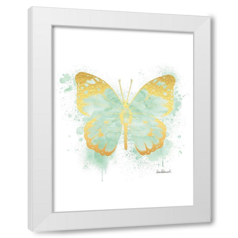 Butterfly Gold and Mint White Modern Wood Framed Art Print by Greenwood, Amanda