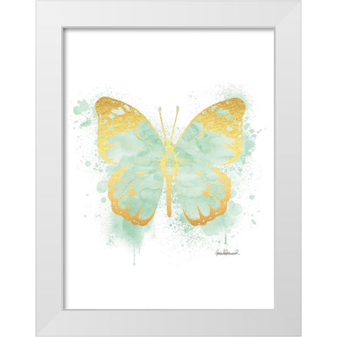 Butterfly Gold and Mint White Modern Wood Framed Art Print by Greenwood, Amanda