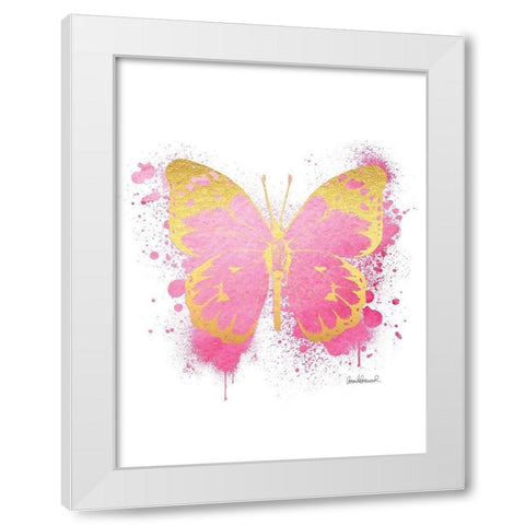 Butterfly Gold and Pink White Modern Wood Framed Art Print by Greenwood, Amanda