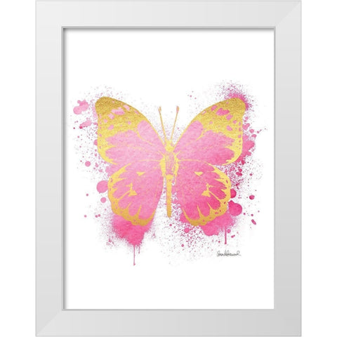 Butterfly Gold and Pink White Modern Wood Framed Art Print by Greenwood, Amanda