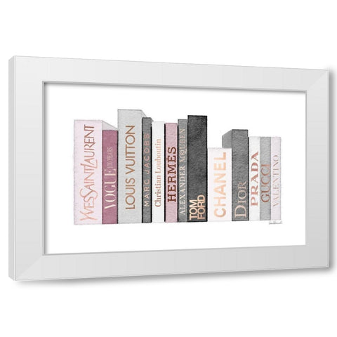 Pink and Rose Gold Books White Modern Wood Framed Art Print by Greenwood, Amanda