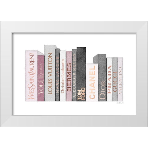 Pink and Rose Gold Books White Modern Wood Framed Art Print by Greenwood, Amanda