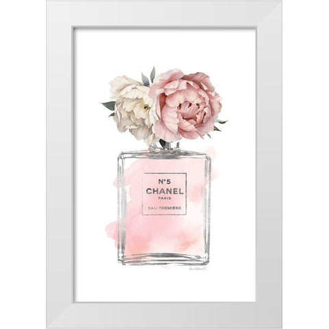 Silver Bottle Blush with Peony White Modern Wood Framed Art Print by Greenwood, Amanda