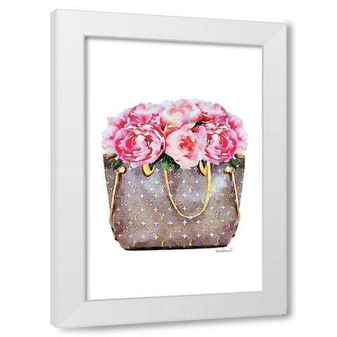 Pink Peony Bag White Modern Wood Framed Art Print by Amanda Greenwood
