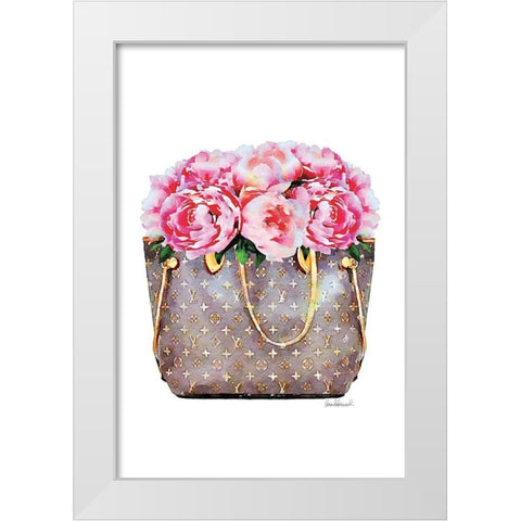 Pink Peony Bag White Modern Wood Framed Art Print by Amanda Greenwood