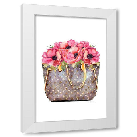Fashion Bag with Peonies White Modern Wood Framed Art Print by Amanda Greenwood