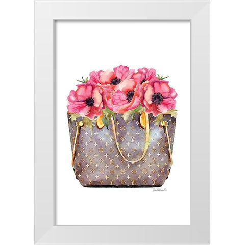 Fashion Bag with Peonies White Modern Wood Framed Art Print by Amanda Greenwood