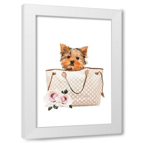 Fashion Bag with Yorkie White Modern Wood Framed Art Print by Amanda Greenwood