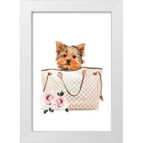 Fashion Bag with Yorkie White Modern Wood Framed Art Print by Amanda Greenwood