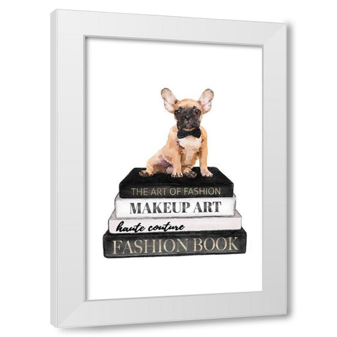 Bookstack Frenchie II White Modern Wood Framed Art Print by Amanda Greenwood