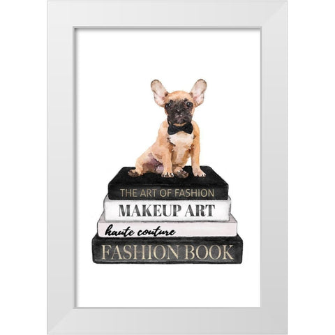 Bookstack Frenchie II White Modern Wood Framed Art Print by Amanda Greenwood