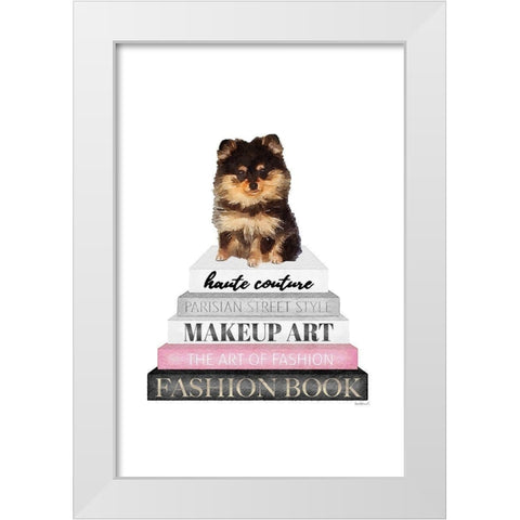 Yorkie Bookstack III White Modern Wood Framed Art Print by Amanda Greenwood